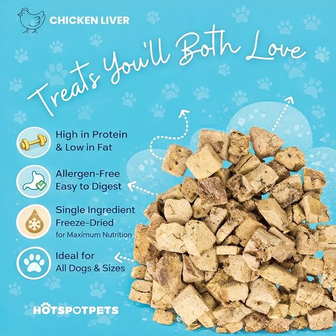 hotspot pets Freeze Dried Chicken Liver Treats for Cats & Dogs -1LB Big Bag~300pcs -Made in USA- Single Ingredient All Natural, Grain-Free - Perfect for Training, Food Topper or Snack