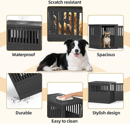 30 INCH Small Dog Crate Furniture, Lockable Indoor Dog Kennel Heavy Duty Decorative Plastic Pet Cage End Table for Small/Medium Dogs, Black