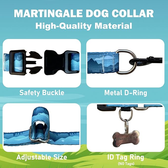 Martingale Collar for Dogs with Buckle Dog Collar Adjustable Soft Nylon Boy Dog Collars for Puppy Dogs, Blue Sunset