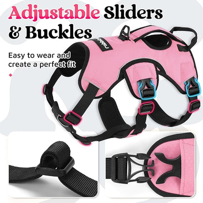 rabbitgoo Escape Proof Dog Harness Medium, Soft Padded Full Body Pet Harness, Reflective Adjustable No Pull Vest with Lift Handle and Leash Clip for Walking Hiking Training, Light Pink, M