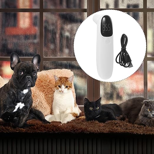 Veemoon Non-Contact Rechargeable Pet Ear Thermometer for Cats and Dogs Accurate Flexible Sensor with LED Display Suitable for Farm Animals Puppies and Pets