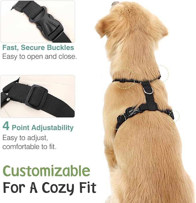 VavoPaw Dog Seat Belt, Safety Vest Dog Car Harness with Adjustable Buckle Dog Seat Belt for Vehicle Nylon Pet Safety Seat Belts Heavy Duty(L, Black Daisy)