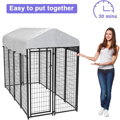 BestPet 8 x 4 x 6 Ft Dog Kennel Outdoor Dog Pen Playpen House Heavy Duty Dog Crate Metal Galvanized Welded Pet Animal Camping Cage Fence with UV-Resistant Waterproof Cover and Roof