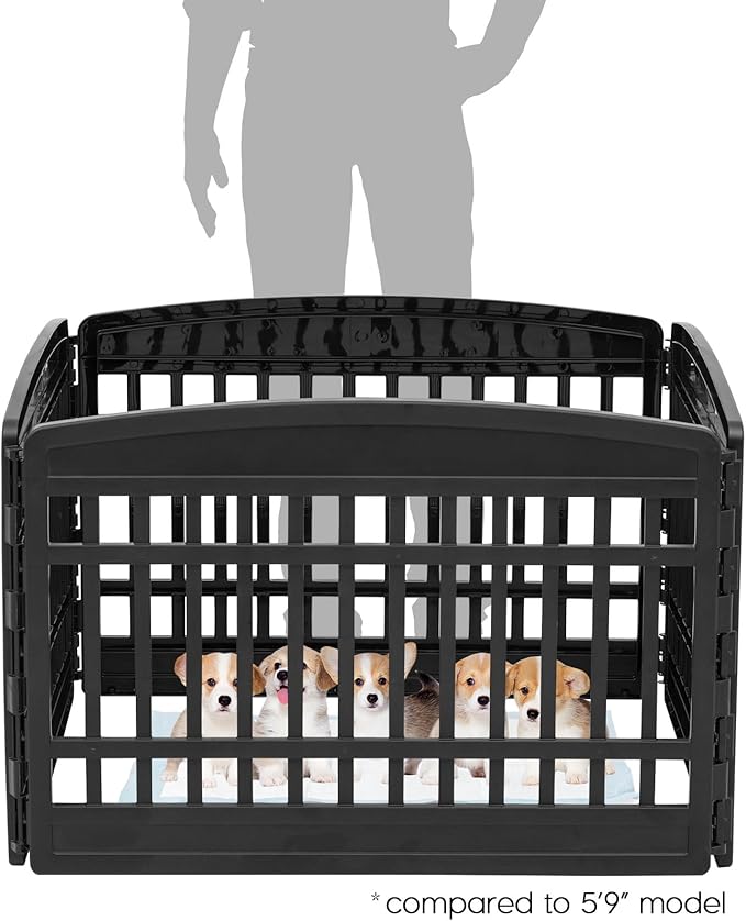 IRIS USA Dog Playpen 24" 4-Panel Puppy Playpen, 35 x 35 x 24, Dog Playpen, Dog Play Pen Indoors, Pet Fence, Puppies/Small Dogs, Black