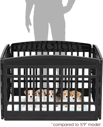 IRIS USA Dog Playpen 24" 4-Panel Puppy Playpen, 35 x 35 x 24, Dog Playpen, Dog Play Pen Indoors, Pet Fence, Puppies/Small Dogs, Black