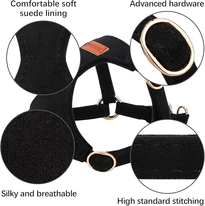 CHEDE No Pull Puppy Harness and Multifunction Dog Leash Set- 8 Colors Soft Adjustable No Choke Escape Proof Cute,Lightweight Pet Vest Harness for Small and Medium Dog (M, Black)