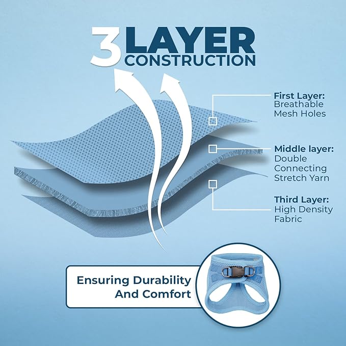 Best Pet Supplies Voyager Step-in Air All Weather Mesh Harness and Reflective Dog 5ft Leash Combo with Neoprene Handle, for Small, Medium and Large Breed Puppies - Set (Baby Blue), XX-Small