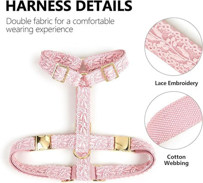 Pink Big Dog Harness Set Lightweight Pet Wedding Birthday Party Harness with Leash & Handle for Medium Large Dogs L