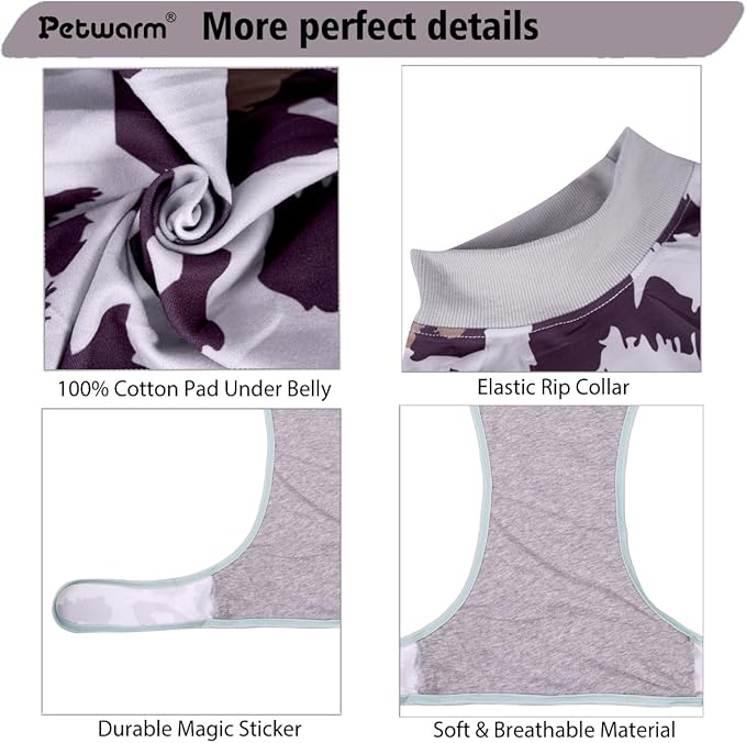 PetWarm Dog Post Surgery Suit, After Surgery Onesie for Male Female Dogs, Prevents Licking, Cotton Protect Abdominal, Dog Cone E-Collar Alternative, Leopard Pattern, Green Grey, 2XL