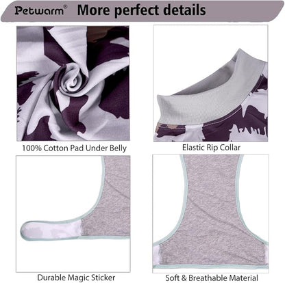 PetWarm Dog Post Surgery Suit, After Surgery Onesie for Male Female Dogs, Prevents Licking, Cotton Protect Abdominal, Dog Cone E-Collar Alternative, Leopard Pattern, Green Grey, 2XL