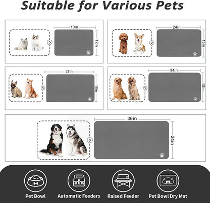 HotLive Dog Food Mat - Absorbent Cat Mat for Food and Water, No Stains Pet Feeding Bowl Mat, Easy to Clean Pet Placemats, Quick Dry Dog Water Dispenser Mat for Messy Drinkers | Paw Dark Grey 18"x 28"