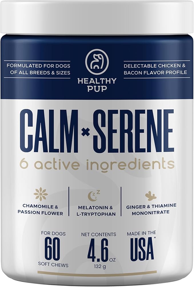 Calming Chews for Dogs with Melatonin - 60 Delicious Soft Treats for Dog Anxiety Relief for Large and Small Dogs - Includes Chamomile, Thiamine, L-Tryptophan - Promotes Rest and Relaxation