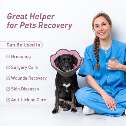 Dog Cone Collar After Surgery,Adjustable Soft Dog Recovery Collar to Stop Licking Wounds,Comfortable Light-Weight Elizabethan Collar for Dogs Anti-Bite Lick Protective Wound,Pink,L