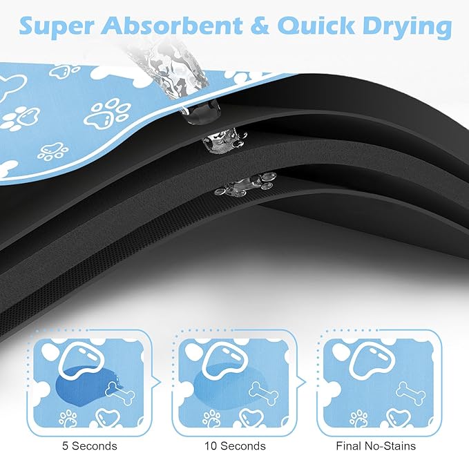 Dog Cat Mat for Food and Water,Rapid Absorbent Pet Feeding Mat, Bone Shaped Dog Placemat Bowl Mat with Rubber Backing,No Stains Pet Food Mats Indoor, Pet Accessories Supplies,Blue 23"×36"