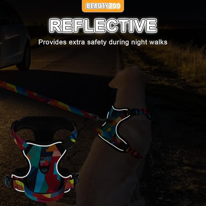 BEAUTYZOO No Pull Dog Harness Large, Adjustable Dog Harness and Leash Set -Easy Wearing with 3 Buckles/Control Handle,No Choke Soft Padded Reflective Pet Vest for Training Walking Hiking, L