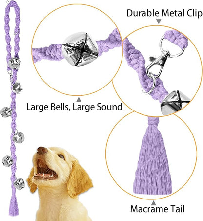 Dog Bells to Go Outside & Puppy Potty Training, Adjustable Dog Door Bell Ring to Go Potty, Handmade with Premium Yarn. Twisted Style, Purple