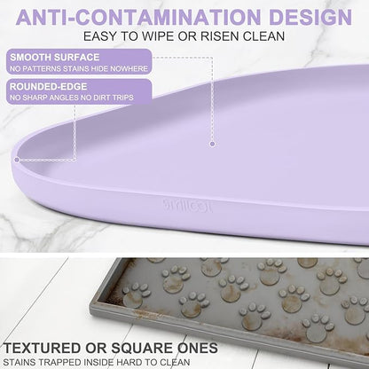 Smilool Silicone Pet Food Mat with Raised Edge for Food and Water Bowl, Dog Feeding Mats, Cat Food Trays for Floor Waterproof, Rubber Tray for Dogs and Cats, 19 x 12 x 0.7 Light Purple
