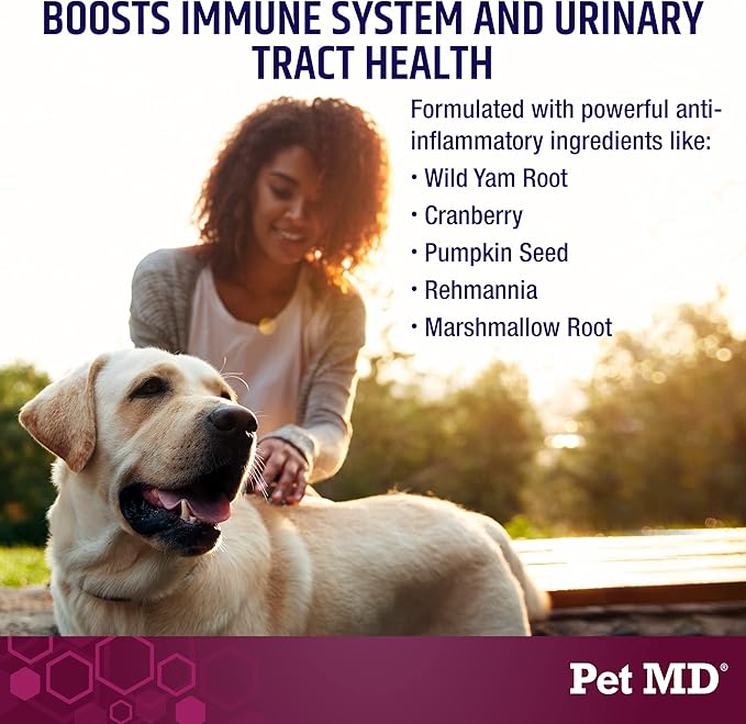 Pet MD Bladder Support Plus Cranberry for Dogs - Support Bladder Control & Urinary Tract Health - Help Relieve Dog UTI & Incontinence - Wild Yam Root & Cranberry Bladder Bites for Dogs - 60 ct