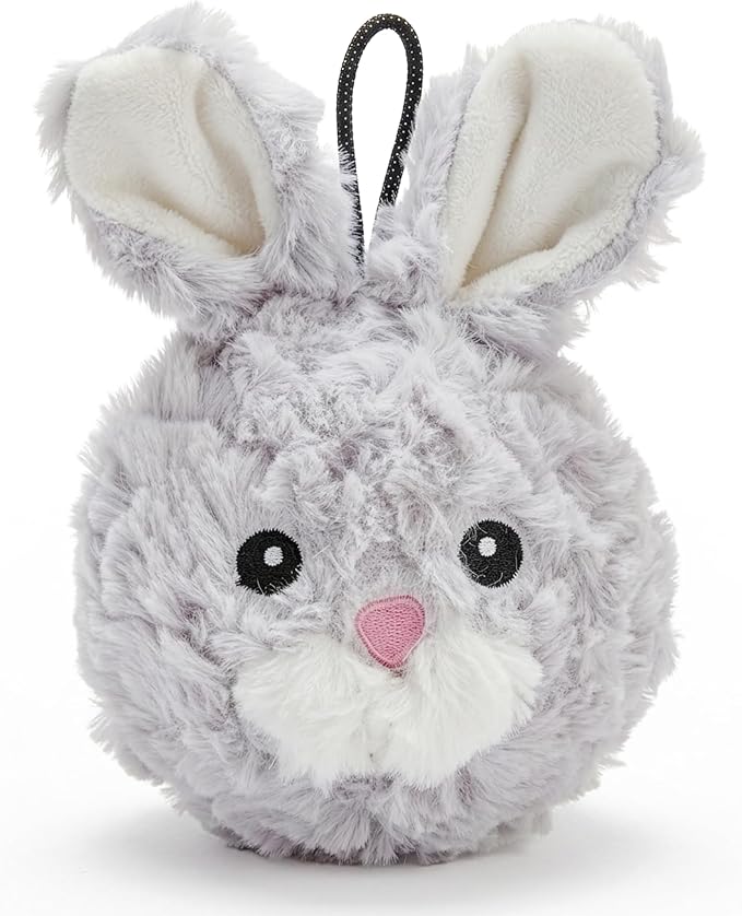Pet Lou 4 Inch Squeaky Rabbit Dog Plush Toy, Stuffing-Free Soft Plush, Durable Bouncy Squeaker Ball, Floats in Water, for Small & Medium Dogs