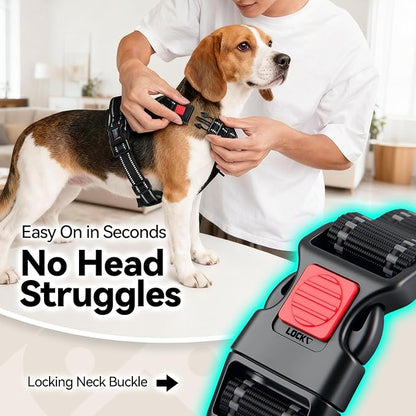PHOEPET No Pull Dog Harness with Handle Front & Back Clip, Easy on Lockable Snap Buckle at Neck, Adjustable Reflective Vest with Handle for Small Medium Large Dogs (XL, Misty Green)