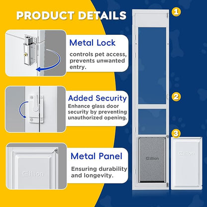 XLarge Dog Door for Sliding Glass Doors, 91 7/16" to 96" Tall, 12.8" Wide, Aluminum Frame, Magnetic Seal, Perfect for X-Large Pets Up to 220 lbs