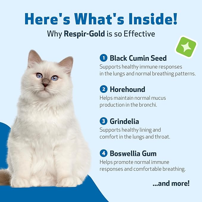 Pet Wellbeing Respir-Gold for Cats - Supports Healthy Breathing, Open Airways, Respiratory Support, Black Cumin, Horehound, Grindelia - Veterinarian-Formulated 4 fl oz (118 ml)