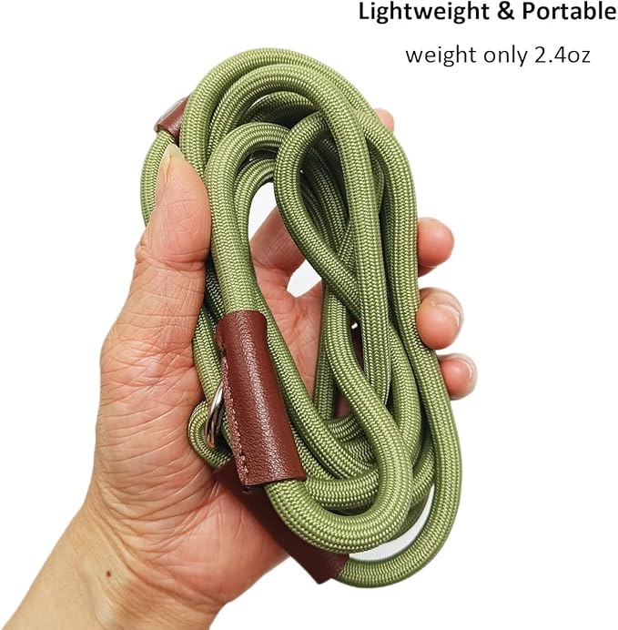 BTINESFUL 7FT Slip Lead Dog Leash, Lightweight Nylon Rope Leash, 1/4 inch Diam Dog Training Lead for Small Medium Large Dogs, Grass Green