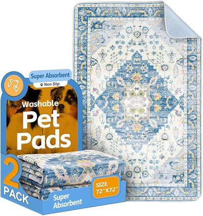 Washable Pee Pads for Dogs 2 Pack Reusable Puppy Training Pads 72"x72" Super Absorbent Waterproof Dog Training Pads, Non-Slip Potty Pads Whelping Pads Litter Mat Pet Supplies - Orange/Mix