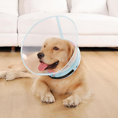 Sponge Core Dog Cone, Inflatable Dog Cone Collar Alternative, Dogs Donut Collar After Surgery, Soft Cone for Large Medium Small Dogs to Stop Licking, No Inflation Required, Clear View(Size 4, Pink)