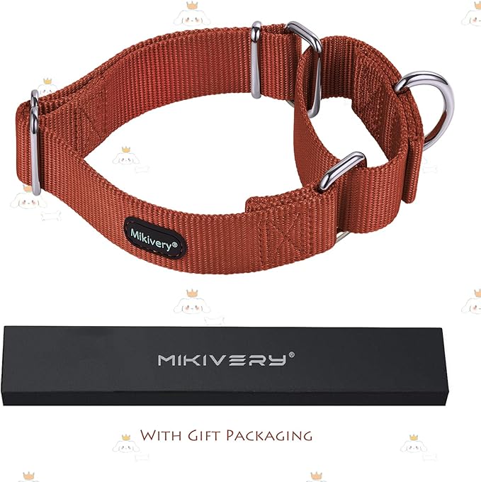 Mikivery Martingale Dog Collar Nylon Adjustable and Safety Training Colourful Comfortable Metal Buckle Pet Collars for Small Medium and Large Dogs(Brick Red,M)
