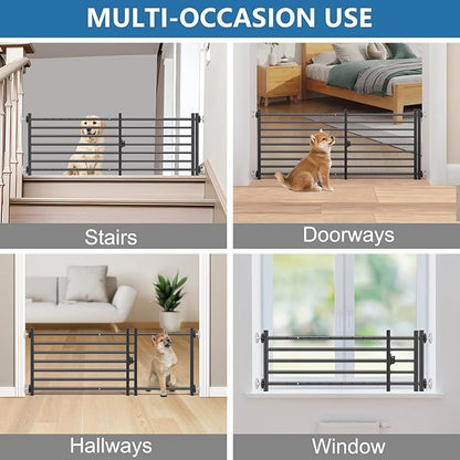 Malier Dog Gate with Door, 34-55" Extra Wide Full Metal Pet Gate Short Dog Gate for Stairs, Pressure Mount 20'' Tall Small Puppy Gate, Easy Step Over Low Gate for Doorways