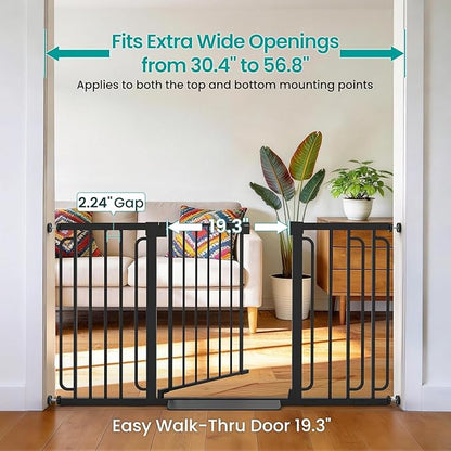 Cumbor 30.4-56.8" Extra Wide Baby Gate for Stairs, Dual Lock & Self-Closing Dog Gate Indoor, Easy Install Pet Gate for Doorways & Wide Openings, Easy Walk Thru Safety Proofing for Babies & Pets, Black