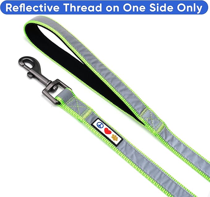 Pawtitas 6 FT Padded Dog Leash with Comfortable Neoprene Padding Handle - Green Lead | Medium Reflective Dog Leash with Highly Reflective Band Perfect for Medium and Large Dogs and Puppies.