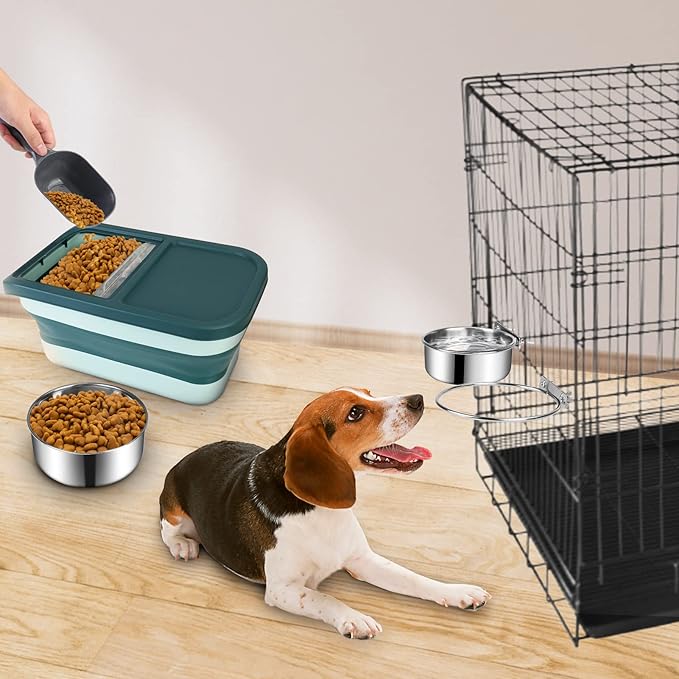 Dog Crate Water and Food Bowl, ShineMe Stainless Steel Dogs Bowls Hanging 2 Pack for Cage Crate Kennel, Spill Proof Dog Bowl for Medium and Small Sized Dogs Cats Pets (6.3 * 2.6” & 5.5 * 2.4”)