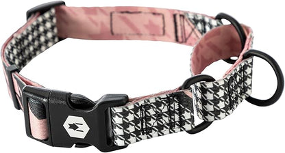 Wolfgang Heavy Duty Martingale Dog Collar with Quick Release Nylon Buckle for Walking & Training, HoundsPink Print, Large