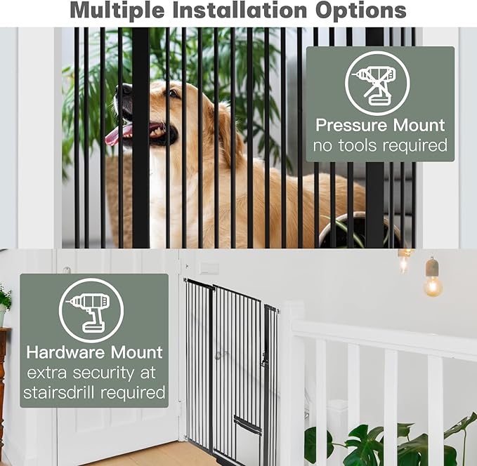 SHYUJAJIE 55 Inch Extra Tall Pet Gate with Small Cat Door, 29.55"-46.06" Adjustable Wide Dog Gate, Tall Cats Gates for Doorway, Stairs, House(Black)
