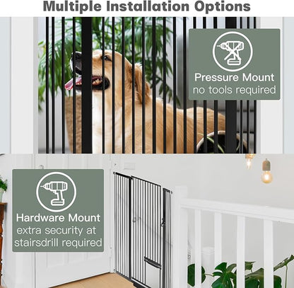 SHYUJAJIE 55 Inch Extra Tall Pet Gate with Small Cat Door, 29.55"-46.06" Adjustable Wide Dog Gate, Tall Cats Gates for Doorway, Stairs, House(Black)