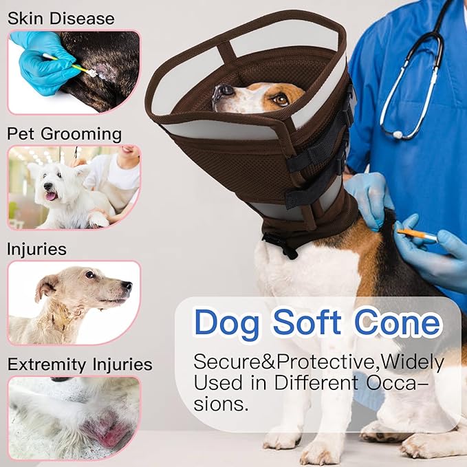 Cone for Large Dogs to Stop Licking - Adjustable Elizabethan E-Collar for After Surgery, Neuter & Wound Protection,Lightweight Breathable Recovery Collar to Prevent Biting (Brown, XL)