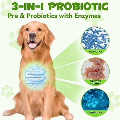 Probiotic for Dogs, 2 Pack Natural 3 in 1 Dog Probiotic Drops Helps to Diarrhea & Upset Stomach Relief, Supports Healthy Digestive System, Allergies, Digestive Enzyme for Dog, Bacon Flavor - 60ml x 2