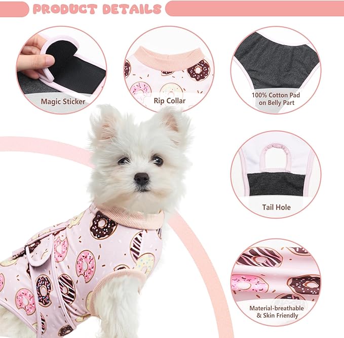 Dog Surgery Suit, Breathable Surgical Recovery Suit for Female Spay Male Neuter, Anti-Licking Surgical Recovery Suit for Abdominal Wounds Skin Disease, Pink, Large