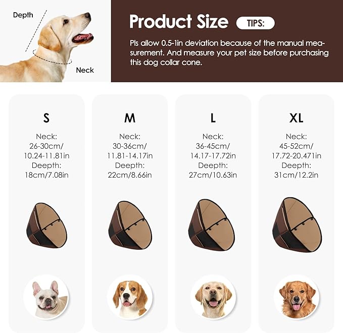 Small Dog Cone Collar, Adjustable Soft Dog Cone for Small Dogs to Stop Licking, Pet Recovery Cone for Male Female Dogs, Brown S