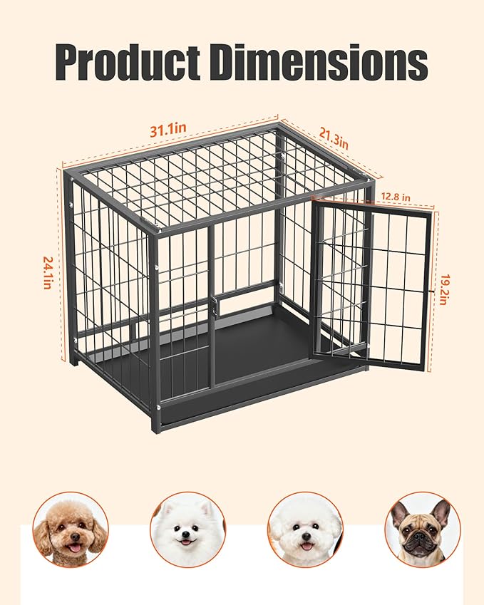 HIWOKK 32 Inch Dog Crate, Escape Proof Dog Cage with Dual Door Lock, Removable Tray for Easy Cleaning, Dog Kennel Indoor Outdoor Use