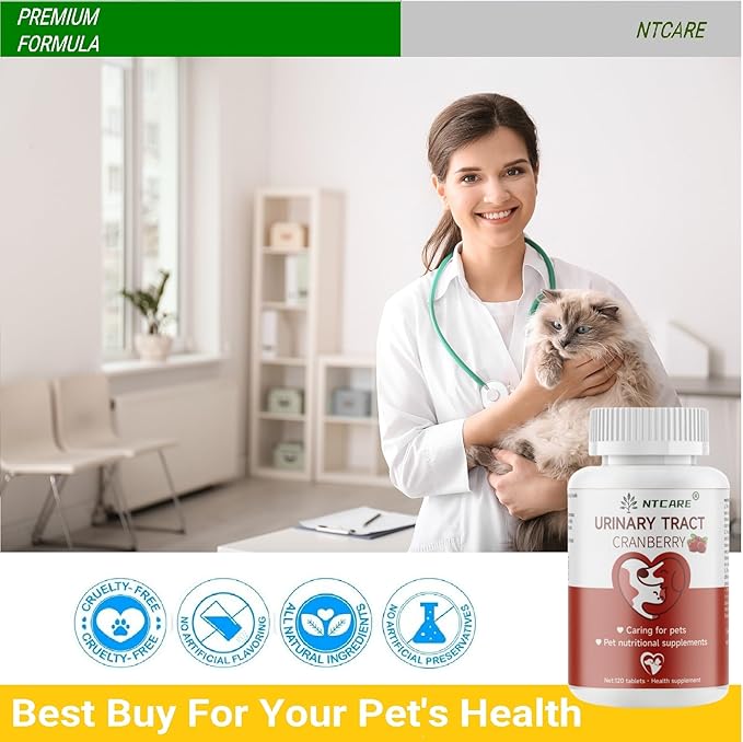 Cranberry for Dogs - Urinary Tract Support, Bladder Health, Dog UTI, Bladder Stones, Incontinence Support, Cranberry for Dogs and Cats, 120 Tablets