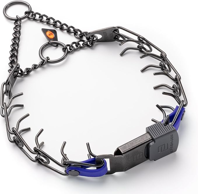 Herm Sprenger Black Stainless Steel Dog Collar with Quick Release ClicLock Buckle O-Ring Biothane Insert Training Collar Made in Germany (Blueberry Royal, 16in x 2.25mm(Neck Size up to 13-14in))