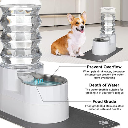 RIZZARI Automatic Pet Waterer, Gravity Stainless Steel Water Dispenser, 100% BPA-Free, Large Capacity Water Feeder for Cats and Small and Medium-Sized Dogs (8L, Bright White)