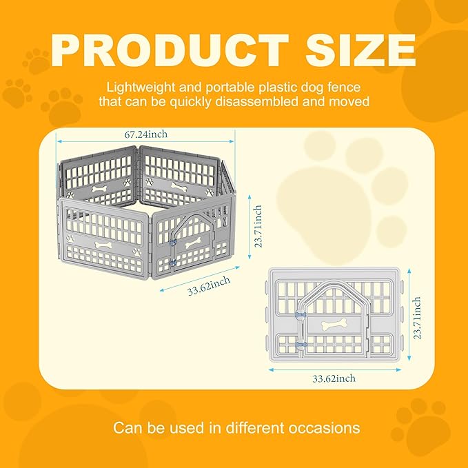 6-Panel Dog Pen Indoor Resin Dog Crate Easy Assemble, Fold It Down, for Dogs Indoor Small, Portable Dog House for Puppies