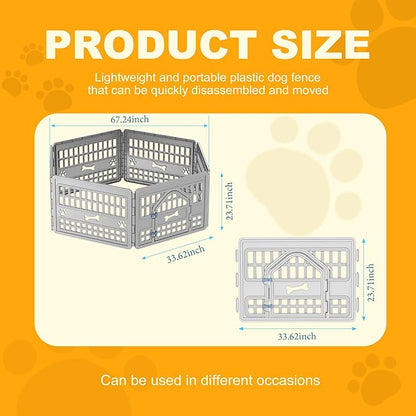 6-Panel Dog Pen Indoor Resin Dog Crate Easy Assemble, Fold It Down, for Dogs Indoor Small, Portable Dog House for Puppies