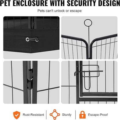 VEVOR Dog Playpen, 8 Pcs 24 x 24 in Panels Foldable Metal Pet Exercise Pen, Dog Fence Indoor and Outdoor Pen with Door, Storage Bag and Bottom Pad, Pet Playpen for Dogs, Cats and Other Small Animals