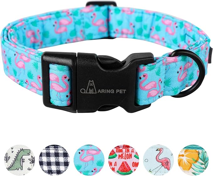 ARING PET Flamingo Dog Collar-Cute Cotton Medium Dog Collars, Adjustable Lightweight Summer Pet Collars for Small Medium Large Boy and Girl Dogs, Medium