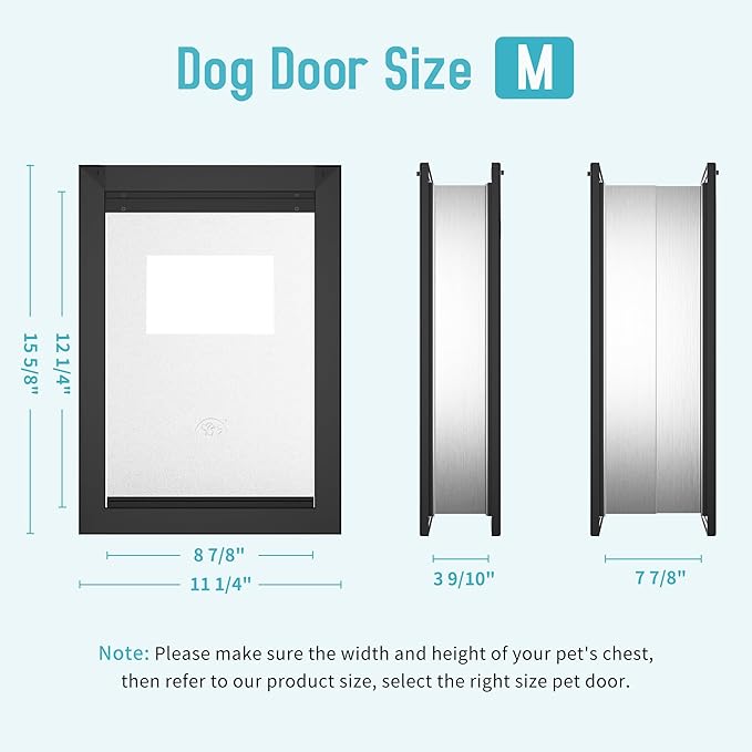 ClawJaw Aluminum Pet Door for Wall, with 2 Magnetic Flaps, Adjustable Tunnel, Doggie Door for Interior and Exterior Walls, Strong and Durable, Easy to Install, Black (Pets Up to 40 Lb)-Medium